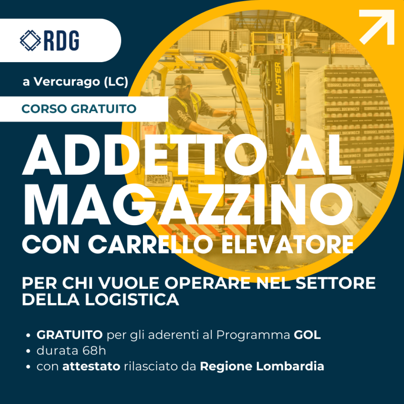 Corso gratuito di Addetto al Magazzino con carrello elevatore a Vercurago (LC)