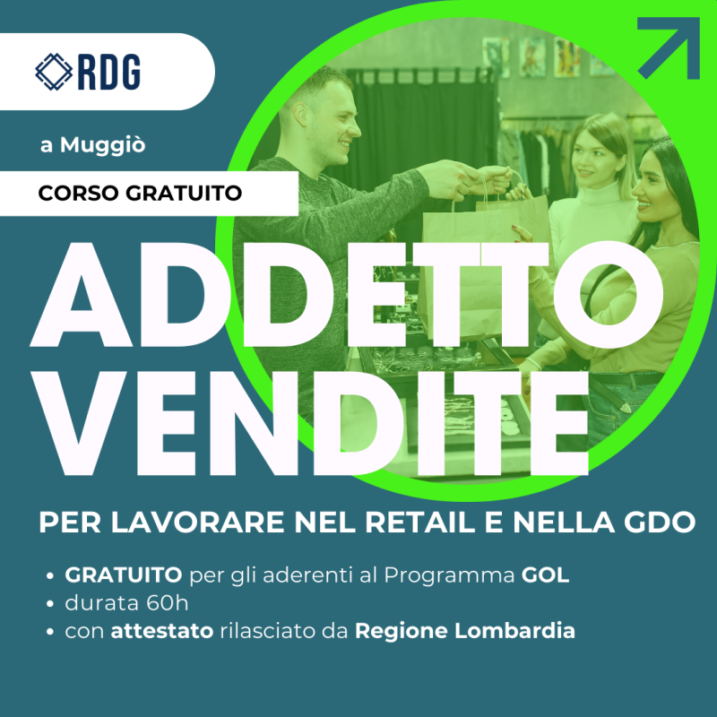 Corso gratuito di Addetto alle Vendite a Muggiò (MB)